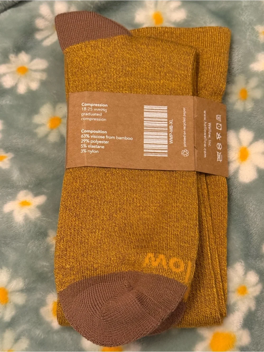Wellow Brown Orange Wide Calf Knee High Bamboo Compression Socks - size XL